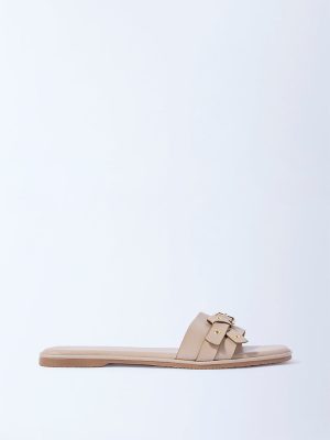 LUNA BLU Light Beige Buckle-Detailed Slides