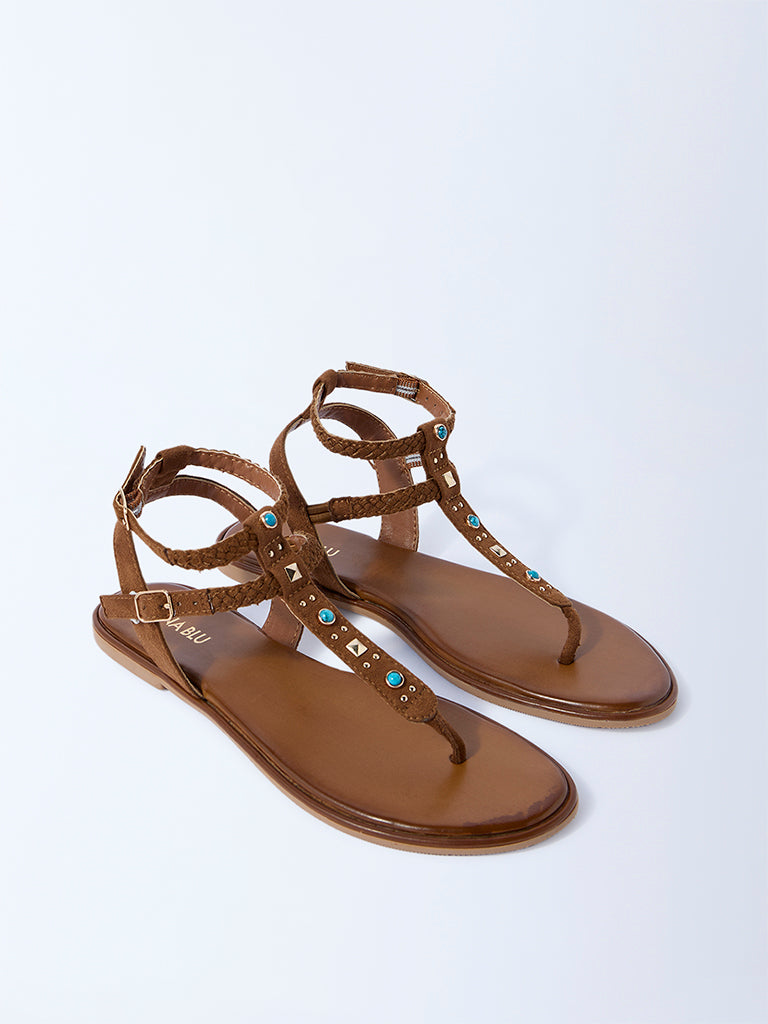 LUNA BLU Tan Embellished Sandals - Image 2