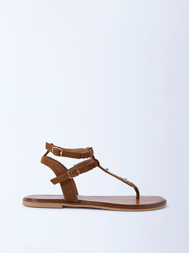 LUNA BLU Tan Embellished Sandals