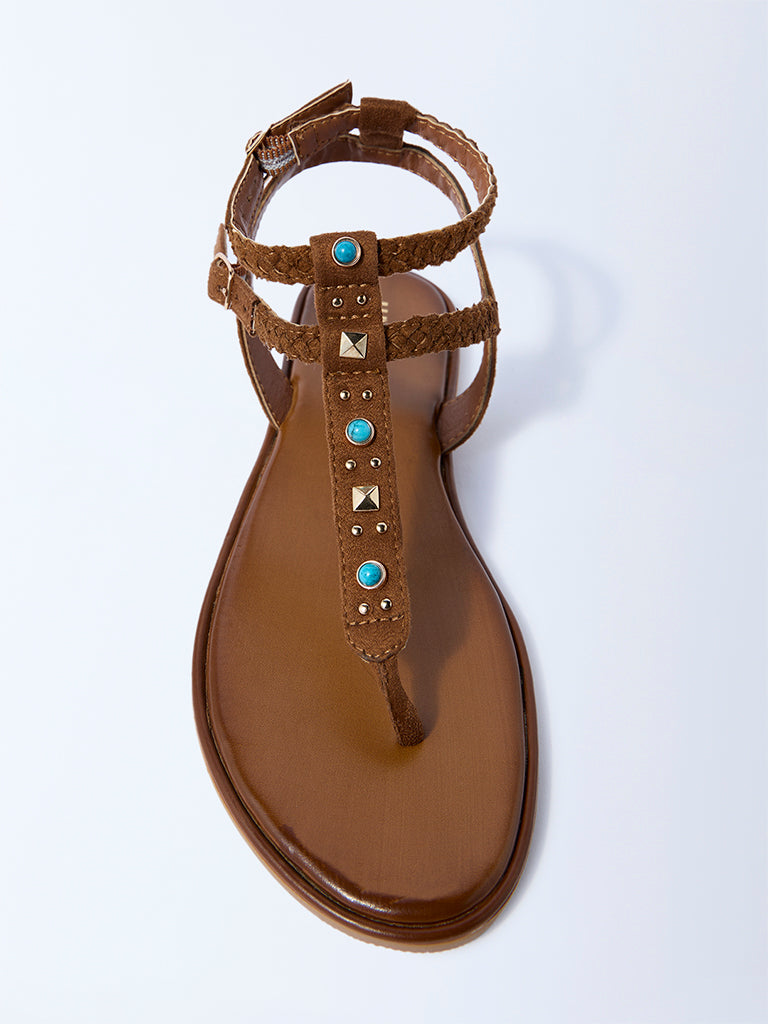 LUNA BLU Tan Embellished Sandals - Image 3