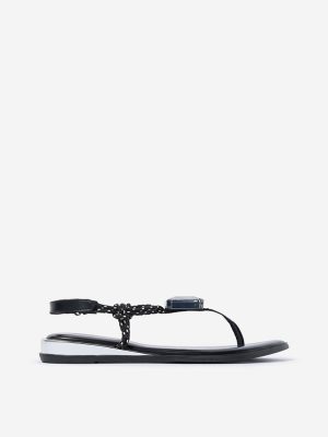 LUNA BLU Black Embellished T-Strap Sandals