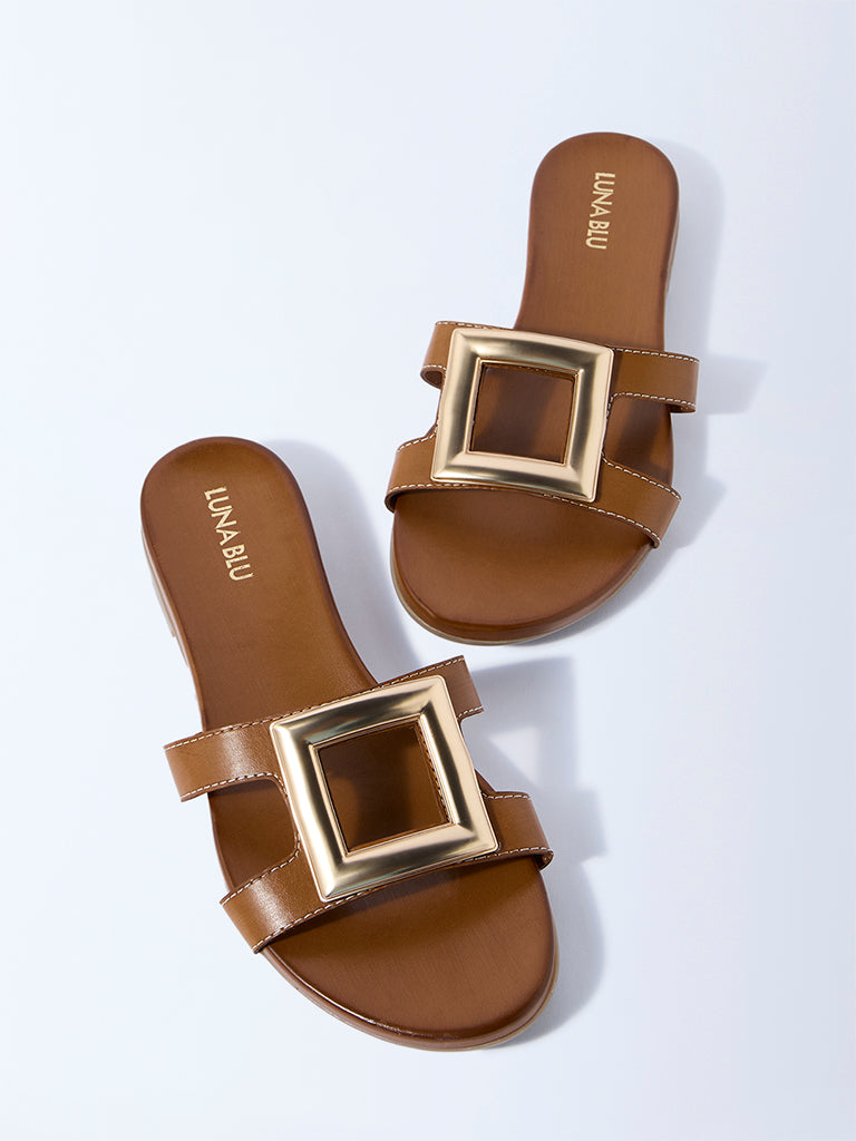 LUNA BLU Tan Hardware-Detailed Slides - Image 3