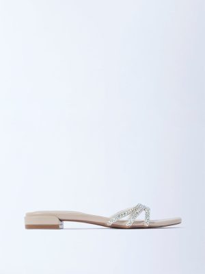 LUNA BLU Ivory Embellished Slip-On Sandals