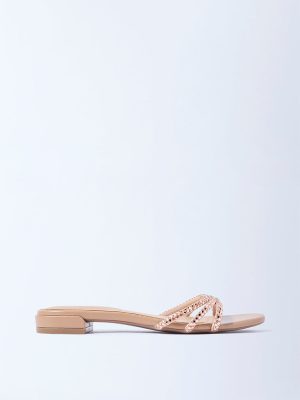 LUNA BLU Rose Gold Embellished Slip-On Sandals