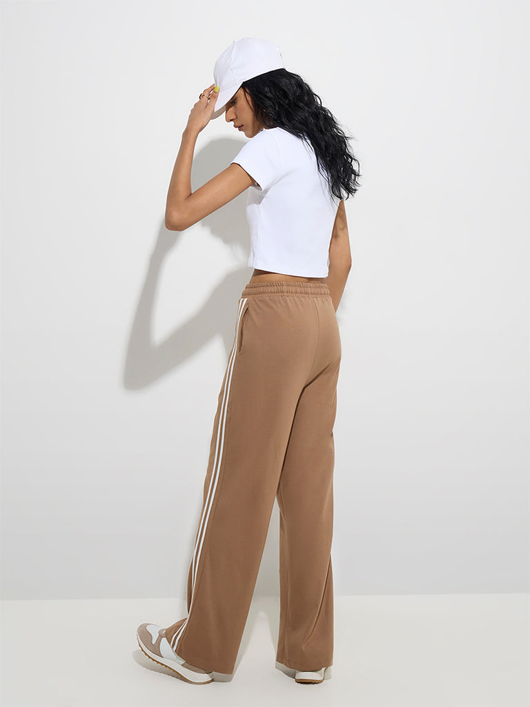 Studiofit Brown Striped Mid-Rise Cotton Track Pants - Image 4