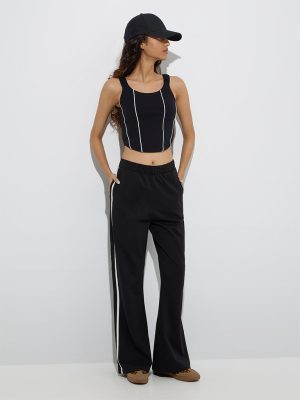 Studiofit Black High-Rise Cotton-Blend Track Pants