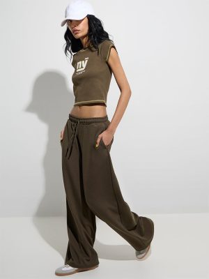 Studiofit Olive Wide-Leg High-Rise Track Pants