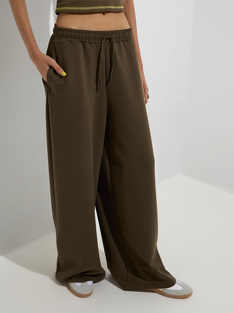 Studiofit Olive Wide-Leg High-Rise Track Pants - Image 2