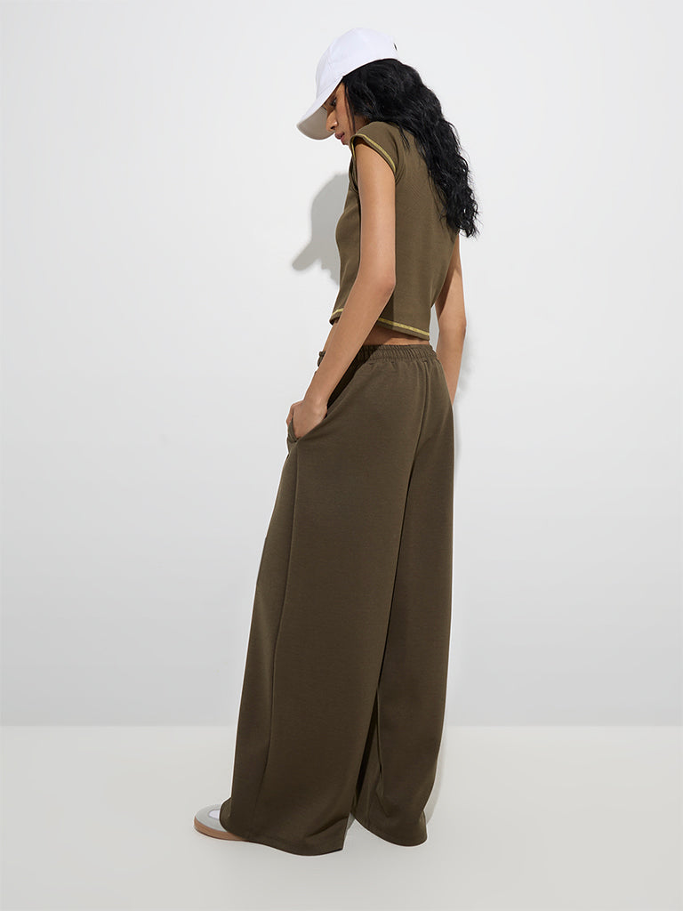 Studiofit Olive Wide-Leg High-Rise Track Pants - Image 4