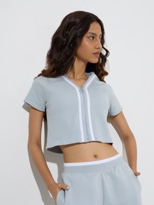Studiofit Light Blue Ribbed-Textured Cotton-Blend Jacket