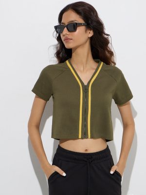 Studiofit Olive Ribbed Cotton-Blend Jacket