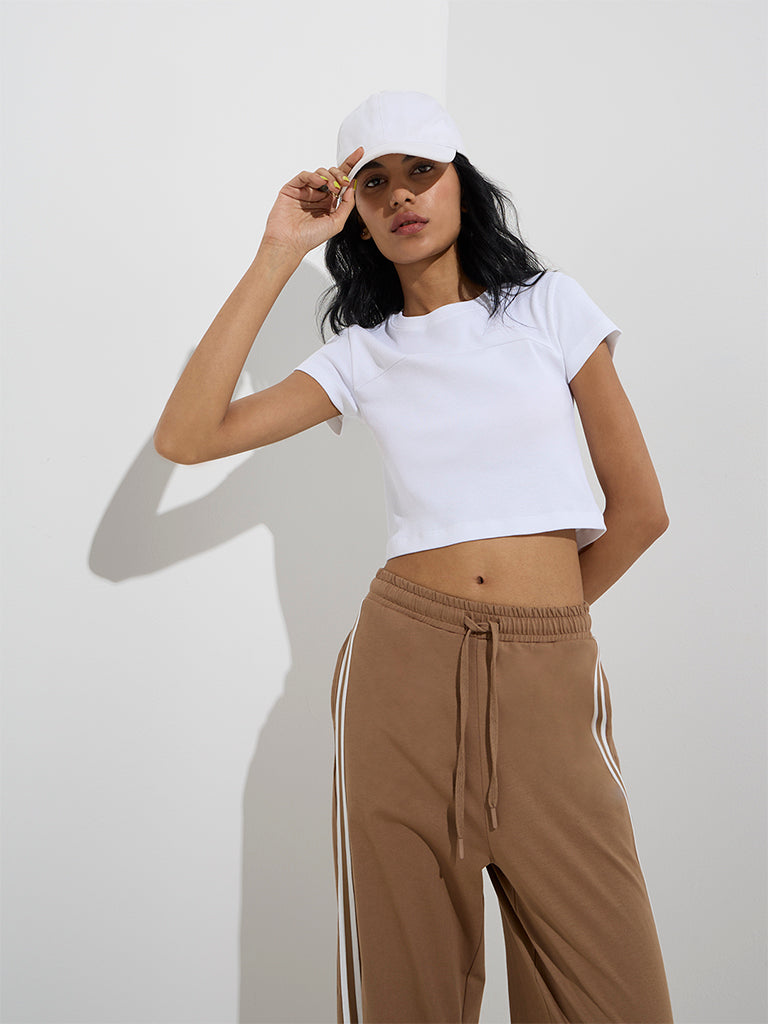 Studiofit White Ribbed-Textured Cotton-Blend T-Shirt