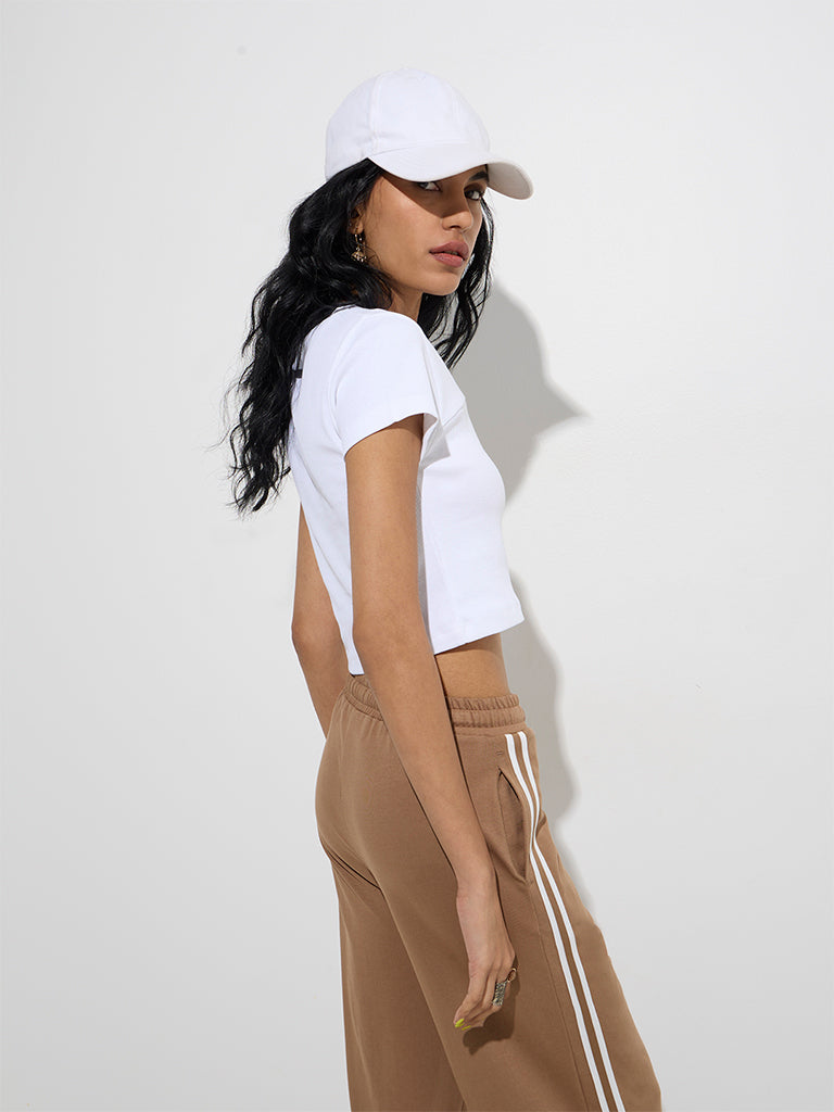 Studiofit White Ribbed-Textured Cotton-Blend T-Shirt - Image 4