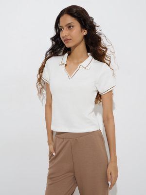 Studiofit White Ribbed Cotton-Blend T-Shirt