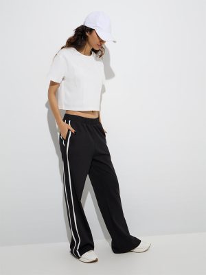 Studiofit White Solid Cotton-Blend T-Shirt