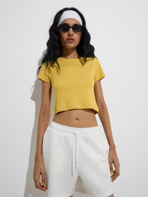 Studiofit Yellow Ribbed-Textured Cotton-Blend T-Shirt