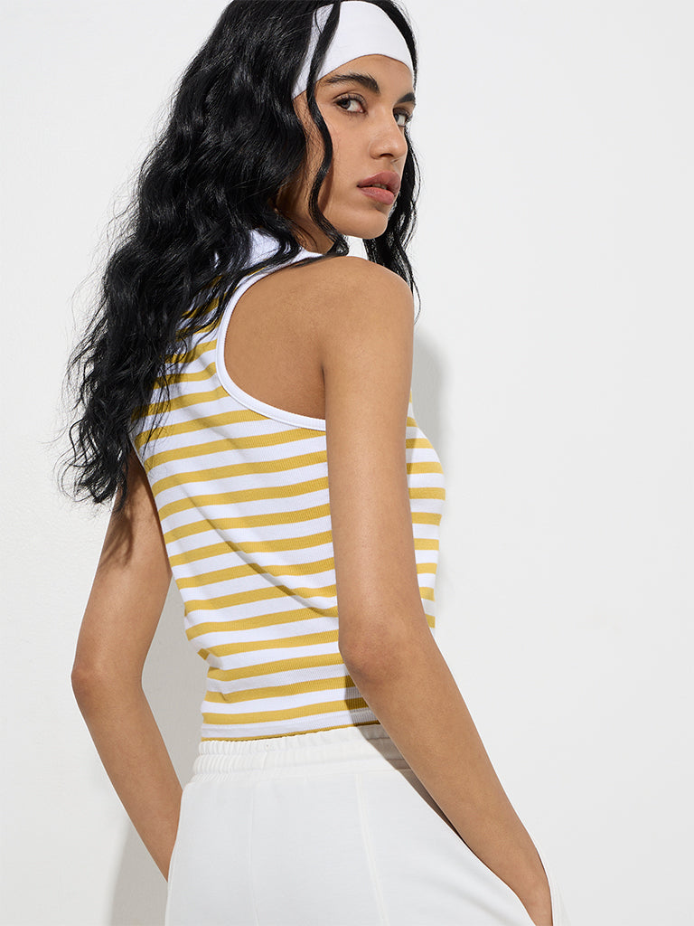 Studiofit Yellow Striped Cotton-Blend Top - Image 4