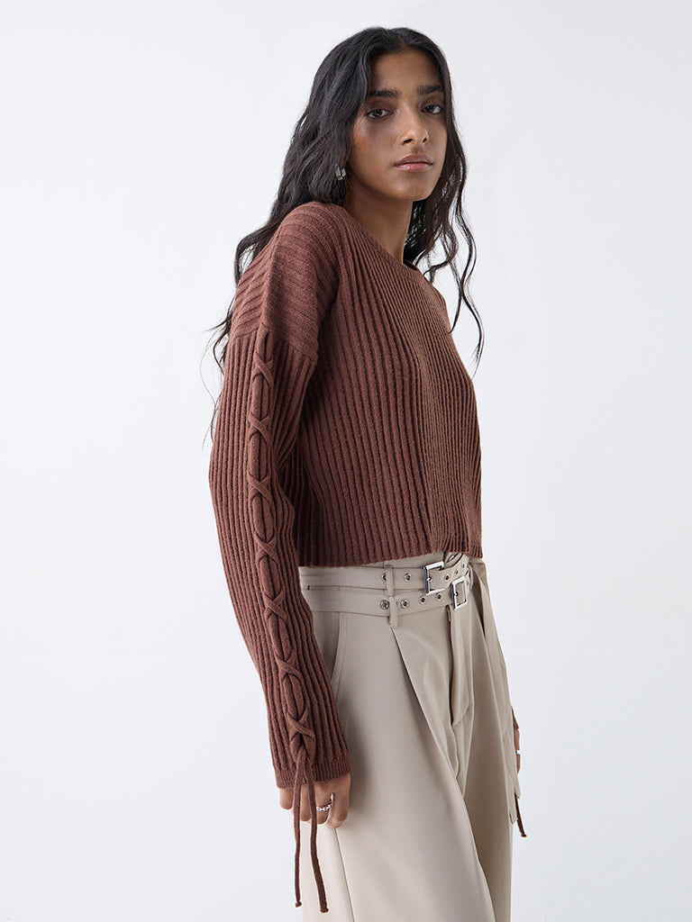 Nuon Brown Self-Striped Sweater - Image 2