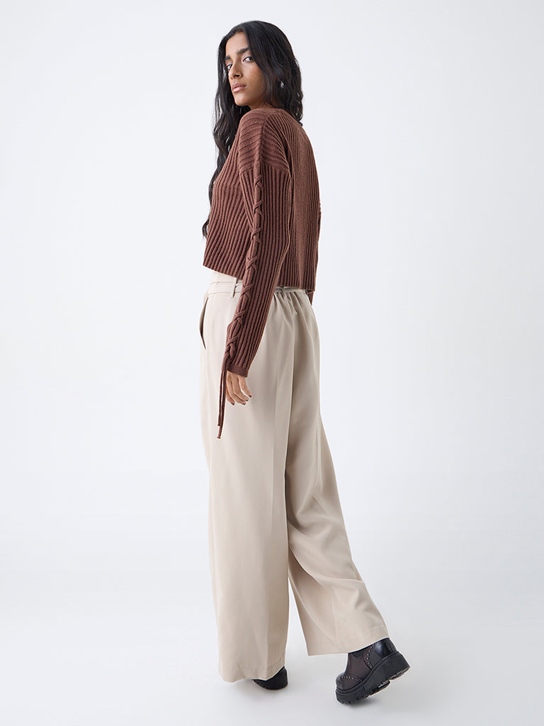 Nuon Brown Self-Striped Sweater - Image 4