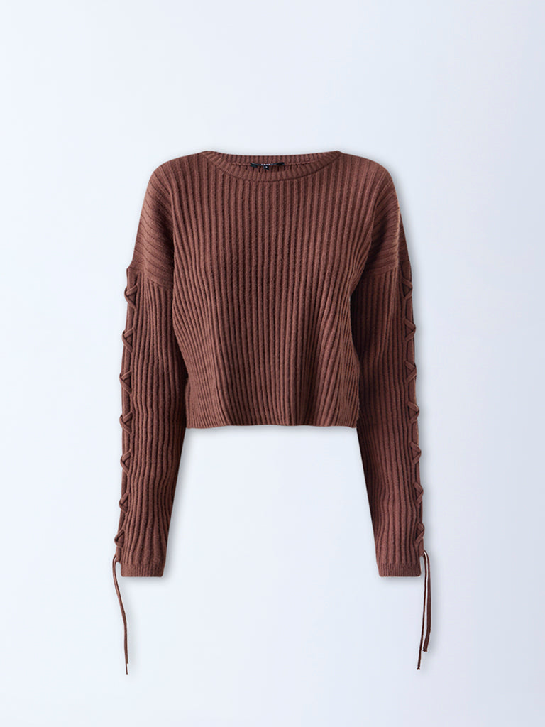 Nuon Brown Self-Striped Sweater - Image 5