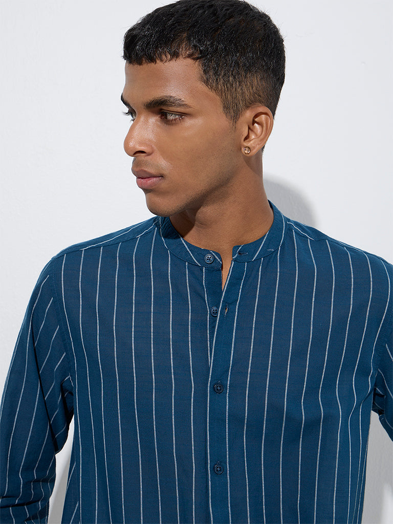 ETA Indigo Stripe Patterned Relaxed-Fit Cotton Shirt - Image 4