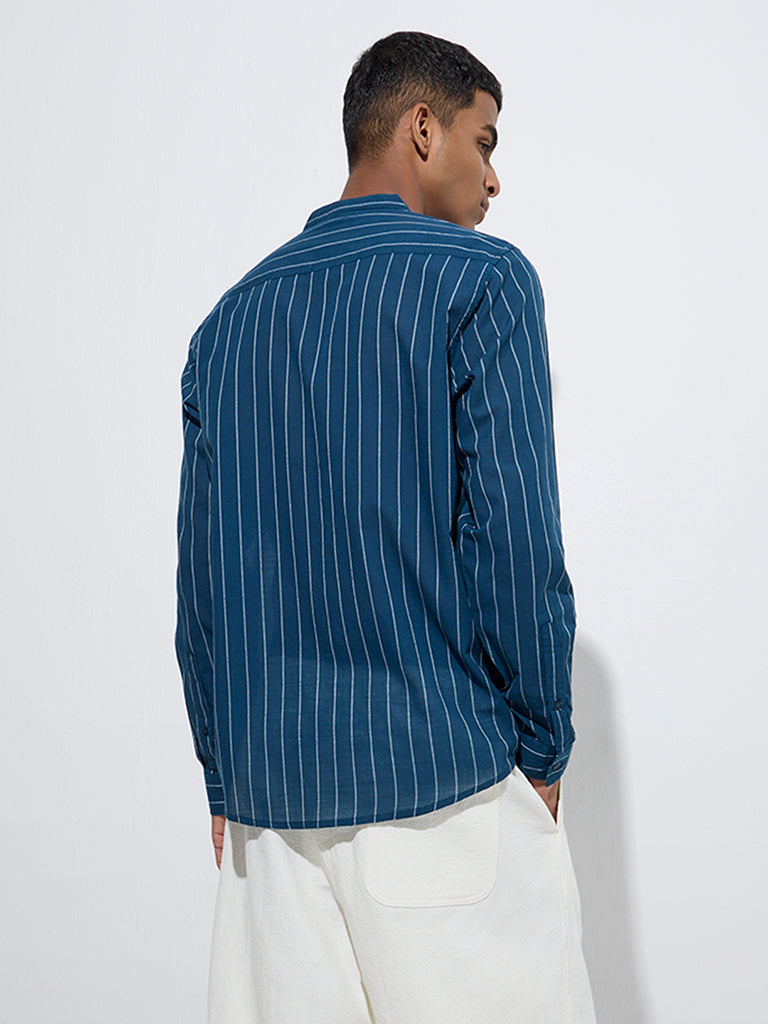 ETA Indigo Stripe Patterned Relaxed-Fit Cotton Shirt - Image 5
