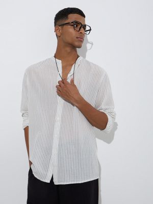 ETA Off-White Stripe Patterned Relaxed-Fit Cotton Shirt