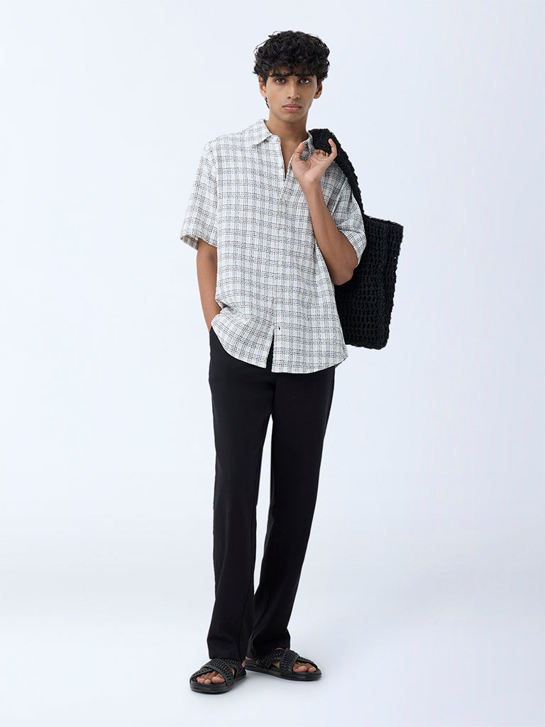 ETA Off-White Checks Detailed Relaxed-Fit Cotton Shirt - Image 3