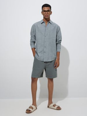 ETA Grey Self-Striped Relaxed-Fit Cotton Shirt