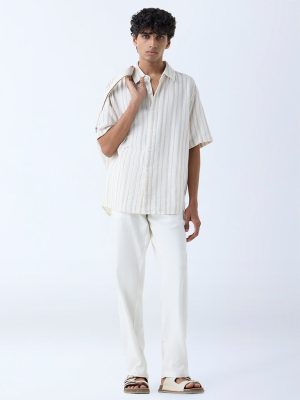 ETA White Stripe Patterned Relaxed-Fit Cotton Shirt