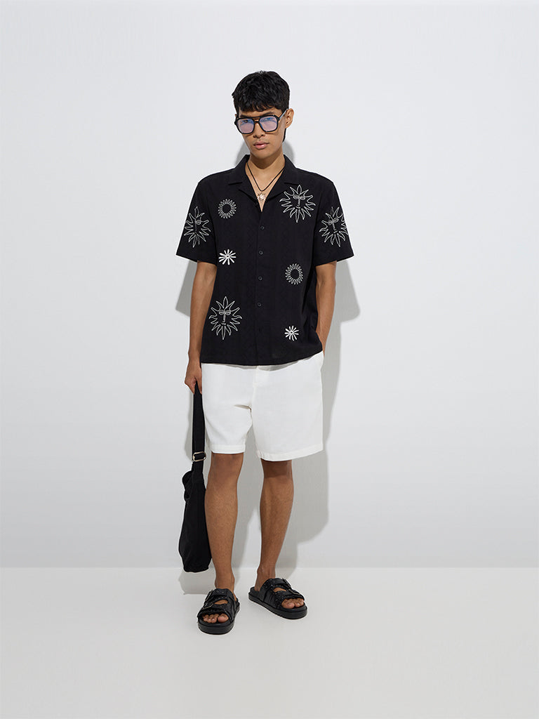 ETA Black Embroidered Relaxed-Fit Cotton Shirt - Image 3