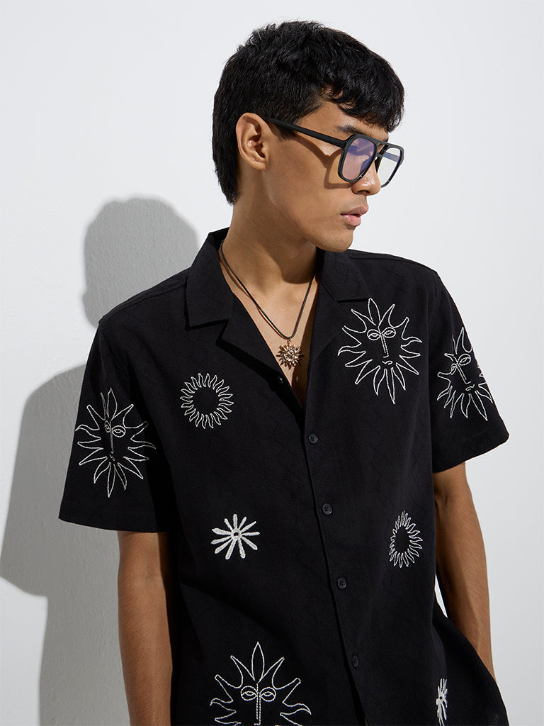 ETA Black Embroidered Relaxed-Fit Cotton Shirt - Image 4