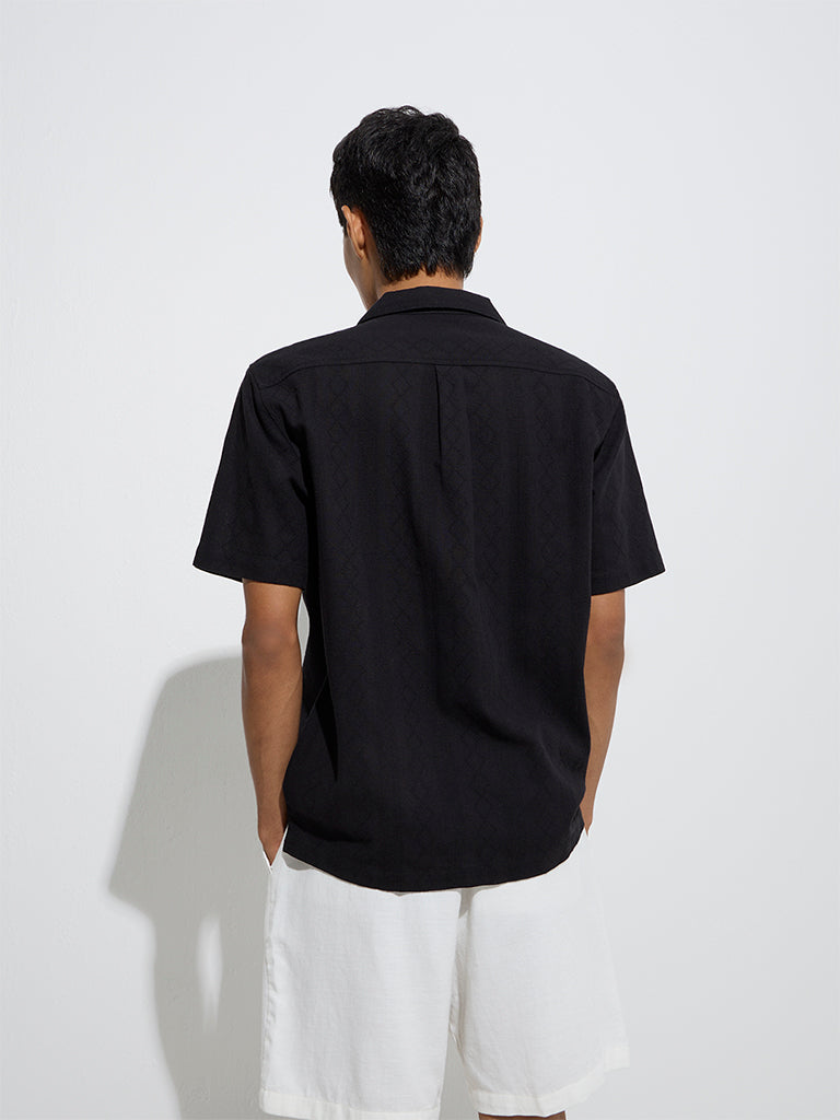 ETA Black Embroidered Relaxed-Fit Cotton Shirt - Image 5