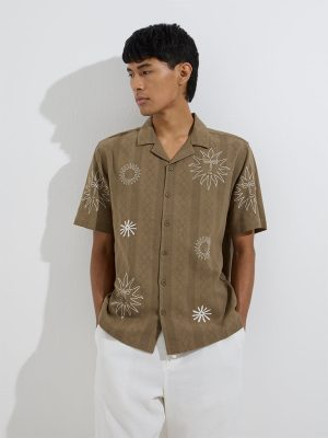 ETA Olive Embroidered Relaxed-Fit Cotton Shirt