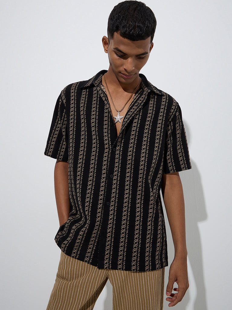 ETA Black Embroidered Relaxed-Fit Cotton Shirt - Image 3