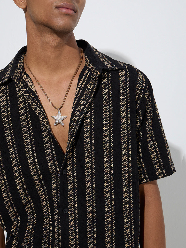 ETA Black Embroidered Relaxed-Fit Cotton Shirt - Image 4