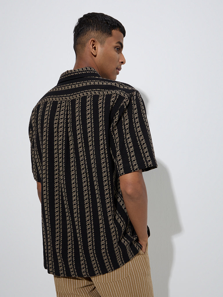 ETA Black Embroidered Relaxed-Fit Cotton Shirt - Image 5