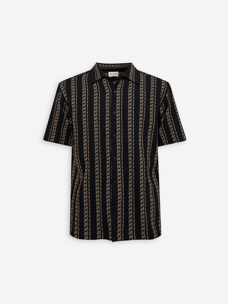 ETA Black Embroidered Relaxed-Fit Cotton Shirt - Image 6