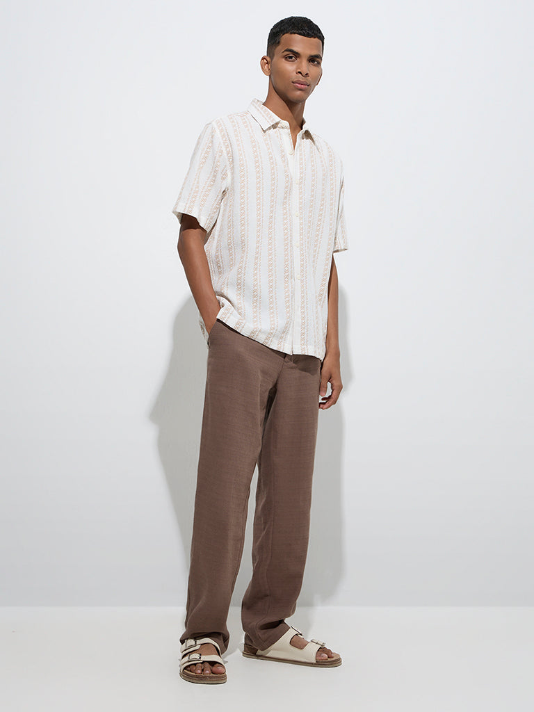 ETA Off-White Embroidered Relaxed-Fit Cotton Shirt