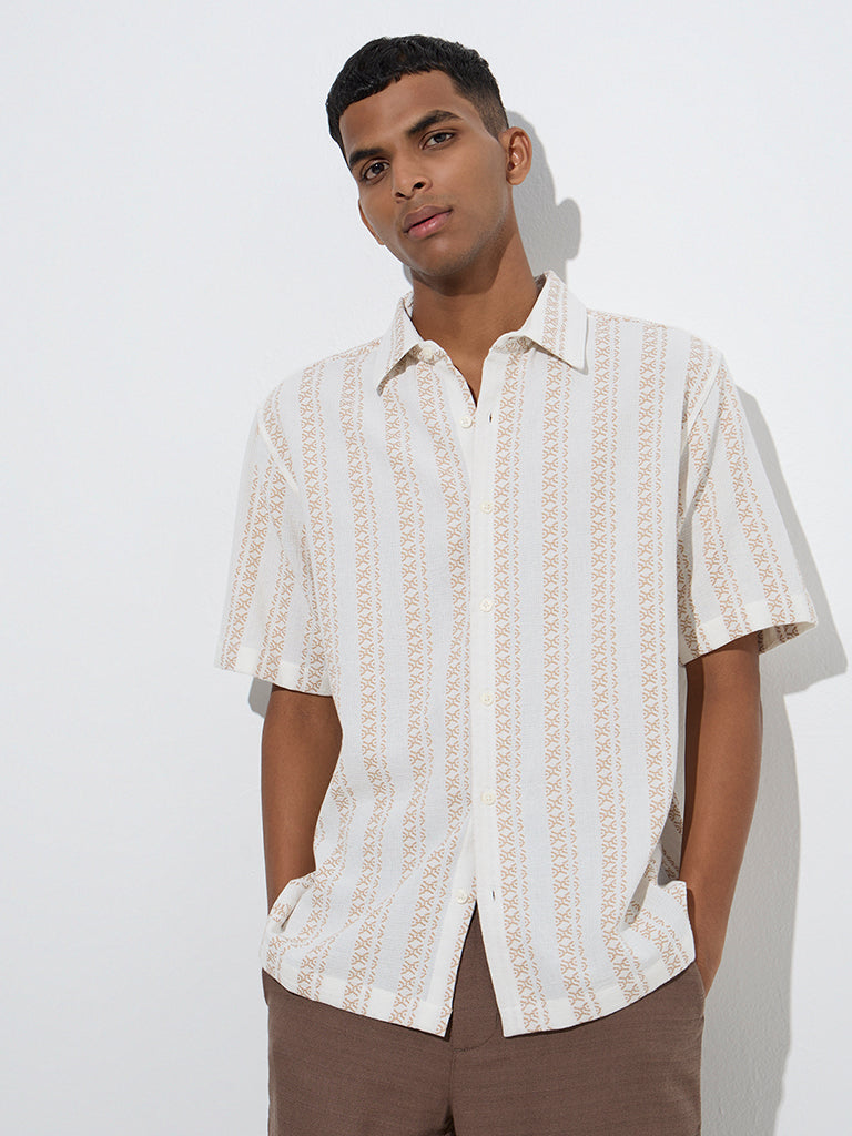 ETA Off-White Embroidered Relaxed-Fit Cotton Shirt - Image 3