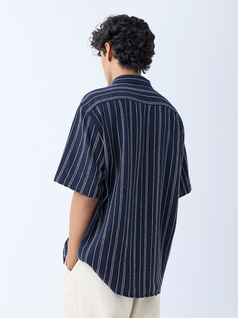 ETA Navy Stripe Detailed Relaxed-Fit Cotton Shirt - Image 4