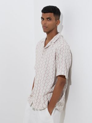 ETA Pink Chevron Design Relaxed-Fit Cotton Shirt