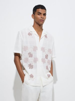 ETA White Floral Embroidered Relaxed-Fit Cotton Shirt