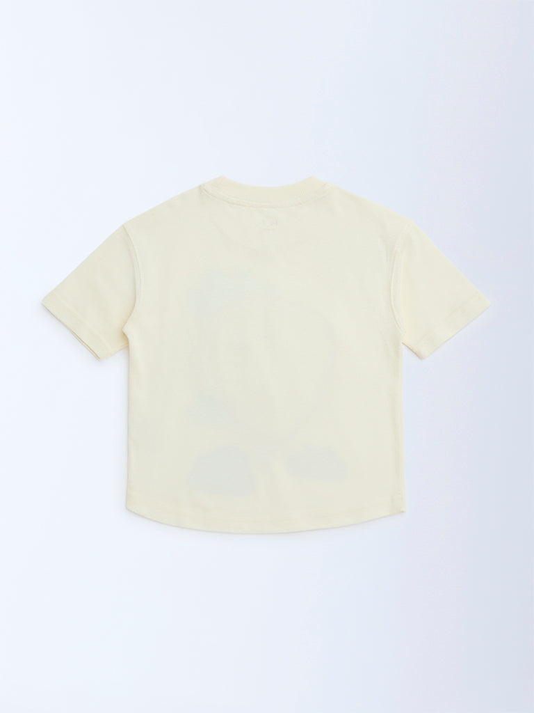 HOP Kids Off-White Printed Cotton T-Shirt - Image 3