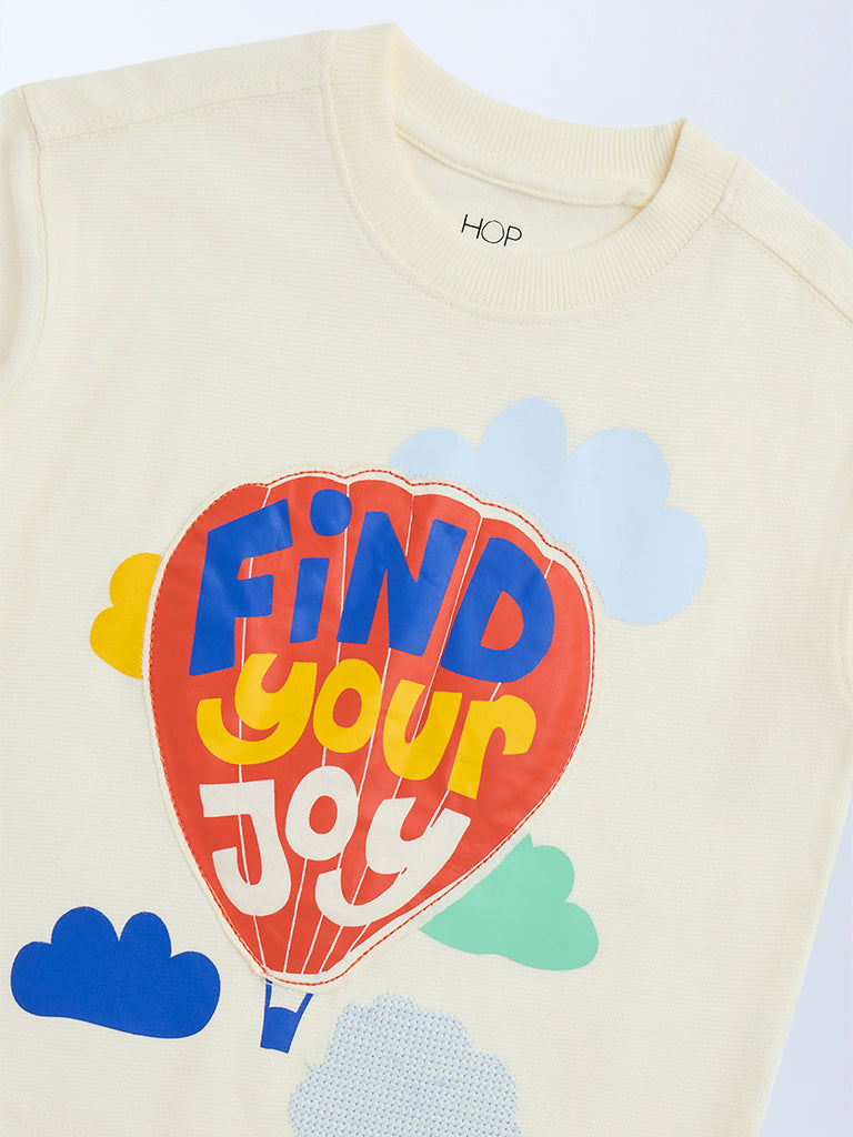 HOP Kids Off-White Printed Cotton T-Shirt - Image 4