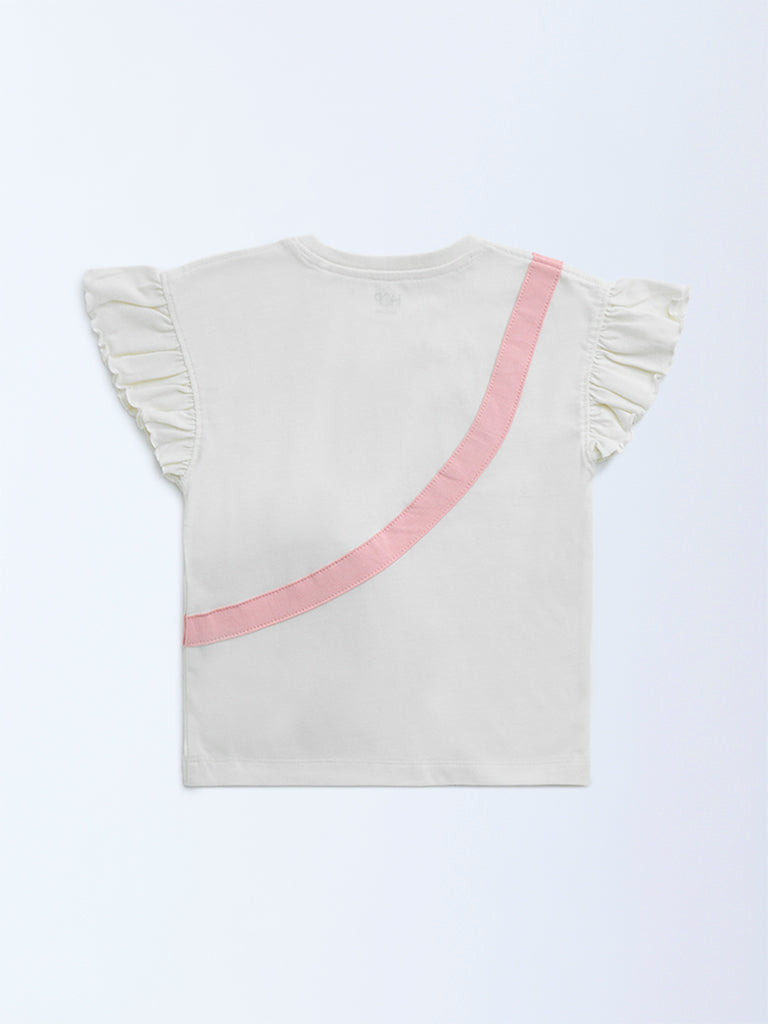 HOP Kids Off-White Pouch-Detailed Cotton Top - Image 3