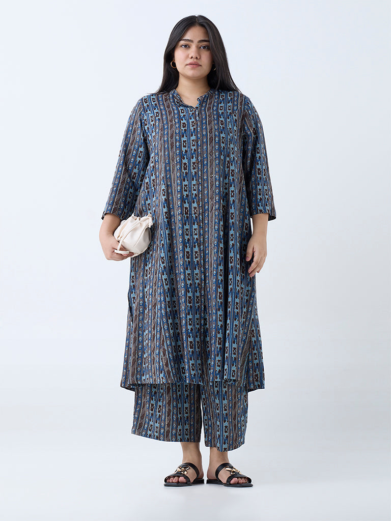 Diza Blue Stripe Patterned Ethnic Pants - Image 2