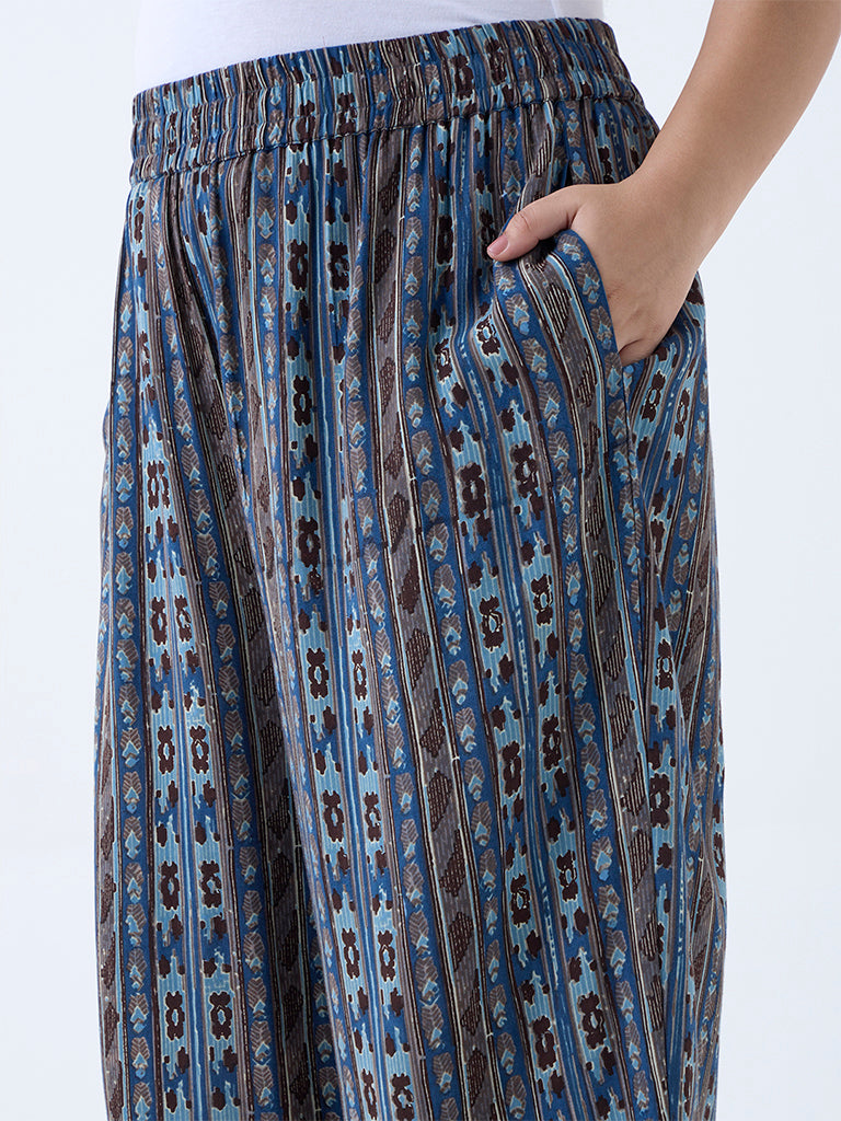 Diza Blue Stripe Patterned Ethnic Pants - Image 3
