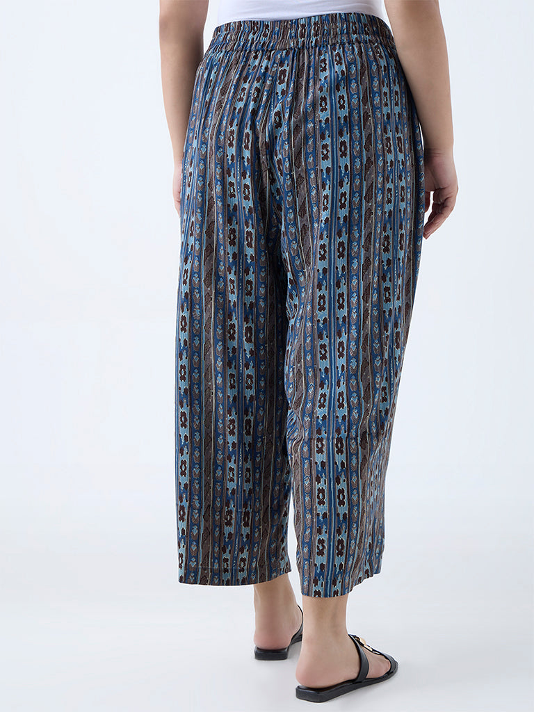 Diza Blue Stripe Patterned Ethnic Pants - Image 4