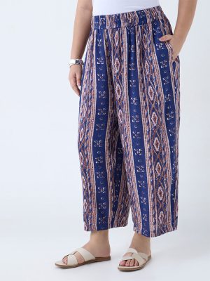 Diza Indigo Stripe Pattern Ethnic Pants